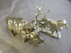 Silverplated boar marked I/O to snout, possibly WMF, and a golden retriever figure