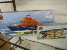 AIRFIX model kits - 1:72 Westland Lysander plane (in original box) and RNLI Severn Class Lifeboat in