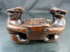 Carved Netsuke of two mice playing chess