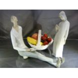 Lladro - Figure of a seated Jewish boy with book, a similar Matt figure of a choral girl and an