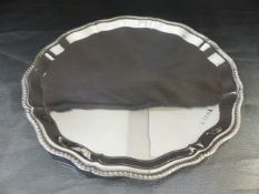 Hallmarked silver circular tray with Raised and gadrooned 'Pie Crust' edge by Charles S Green & Co