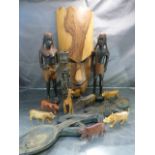 Tribal Art - Hand carved african man and woman with typical dress, carved oversized spoon with the