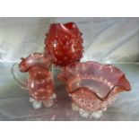 Victorian Cranberry glassware. Matching sugar bowl and Milk jug. Both have pontil to base with