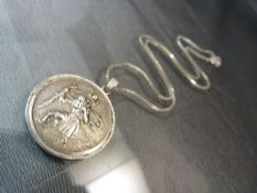 Silver 1966 approx: 28mm diameter St Christopher medallion, and hung from a 16” box link chain.