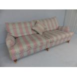 Duresta sofa with feather cushions. On turned wooden supports with castors