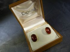 Silver oval Amber set stud earrings approx 15.25mm x 11.25mm wide