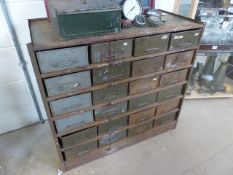 Military metal storage chest of 22 metal sliding trays/drawers.