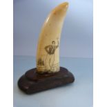 UPDATED SINGLE TOOTH - Scrimshaw whales tooth depicting a farewell of a man going to sea mounted