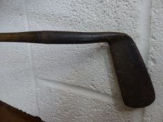 Horn handled cane and a vintage golf club