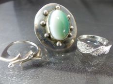 Three silver rings - 1 banded Agate and two CZ set rings - approx weight - 16.7g