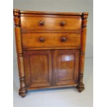 George III mahogany commode with original ceramic bowl and lid, modelled as a chest and cupboard