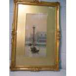 Natale Gavagnin - A Venetian View of a canal watercolour. Signed to lower left in gilt frame and