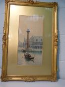 Natale Gavagnin - A Venetian View of a canal watercolour. Signed to lower left in gilt frame and