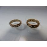 Two gold & Silver eternity rings set with stones one with all over heart design (M.5 & K)