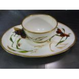 Antique Royal Worcester handpainted cabinet cup and large oval saucer in pattern no. 9030. The