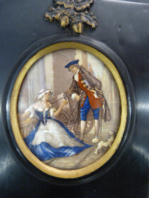 Three framed miniatures (two prints & a Silhouette signed McLEAN) and a brass and horn handled - Image 4 of 7