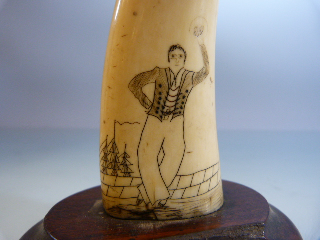 UPDATED SINGLE TOOTH - Scrimshaw whales tooth depicting a farewell of a man going to sea mounted - Image 6 of 6