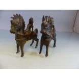 Pair of chinese Bronze Tang Horses with riders upon. 1 Missing an ear.