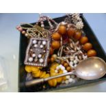 Selection of costume jewellery also to include some green stone handled spoons and small amount of