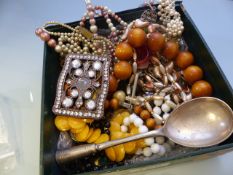 Selection of costume jewellery also to include some green stone handled spoons and small amount of