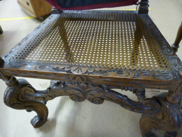 Good Example of a Pair of Carolean open arm chairman style chairs. The highly carved chair has a - Image 5 of 7