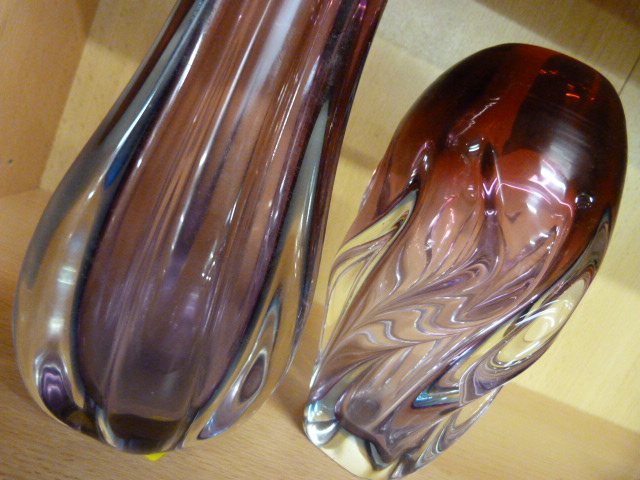 Murano glass - tulip style purple and clear glass vase along with another in the same colours of - Image 2 of 5