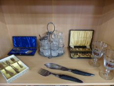 Art Nouveau cased spoons by Henry Wigfull, along with two boxed sets of Cutlery, Serving knife and