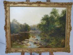 Charles Smith, 24" x 33" oil on canvas - A river landscape with Cattle