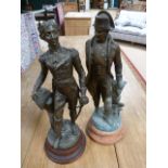 Two Spelter figures on turned wooden plinths. One of Wellington, the other Napoleon.