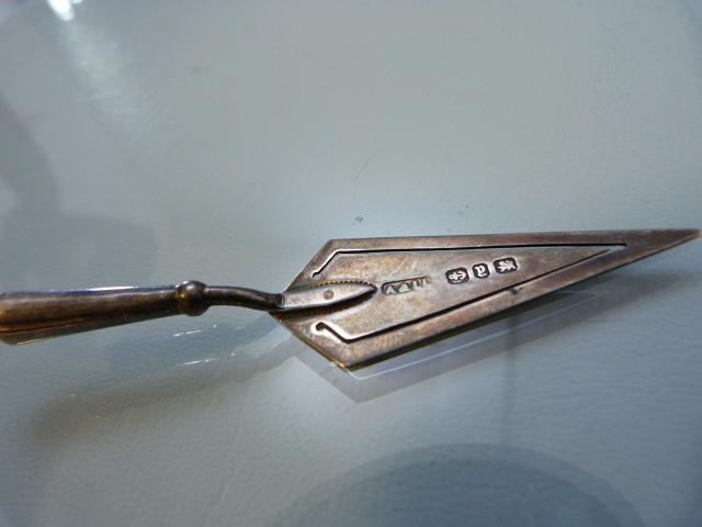 Small silver trinket trowel in the form of a bookmark. Hallmarks for Birmingham 1898.