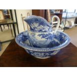 Pearlware Washbowl and jug decorated in Blue and White Transfer