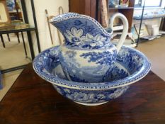 Pearlware Washbowl and jug decorated in Blue and White Transfer