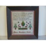 Needlepoint Sampler with decorated border and Titled 'Mary Hunter's Work' with a verse from the hymn