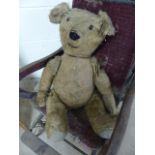 Victorian Mo-Hair teddy bear with articulated joints (missing considerable hair)