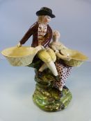 Staffordshire Pearlware sweet meat dish of a man and a lady sitting upon a tree holding baskets