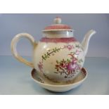 Chinese Export stoneware canon ball Teapot and cover along with a Porcelain tea saucer