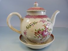 Chinese Export stoneware canon ball Teapot and cover along with a Porcelain tea saucer