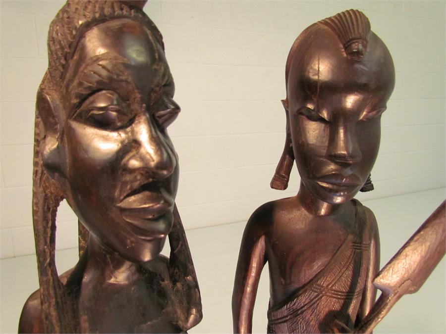 Two African statues carved in ebony coloured hardwood - one tribal warrior with spear. The other a - Image 5 of 5