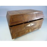 Napoleonic Prisoner of War Straw work Box, with bone bun feet and escutcheon. Writing to bottom '