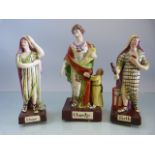 Three early 19th century Staffordshire Prattware Figures of Faith (with damage to arm), Hope and