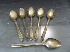 Set of six unboxed hallmarked silver teaspoons by Angora Silver Plate Co Ltd, Birmingham 1961.