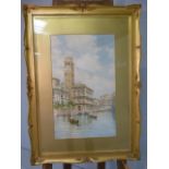 G Cole - Watercolour of a Venetian scene. Signed lower left. approx size - 90 x 65cm