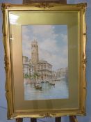 G Cole - Watercolour of a Venetian scene. Signed lower left. approx size - 90 x 65cm