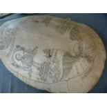American Scrimshaw Resin turtle shell, decorated with American scenes, with Abraham Lincoln to