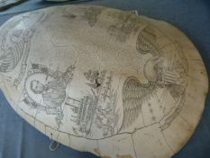 American Scrimshaw Resin turtle shell, decorated with American scenes, with Abraham Lincoln to