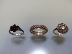 Two silver rings and a gold & silver eternity ring (A/F)