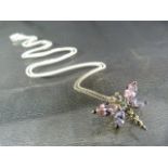 Silver Gem Set dragonfly pendant approx 20mm wide and hung from a 16" fine trace link chain