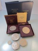 Two 1951 festival of Britain Coins, 2 x Britains First Decimal coins and 1966 Jersey Five Shillings,