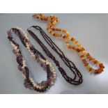 Three bead necklaces - 1) Garnet faceted 3 string with a rolled gold barrel clasp. 2) Twisted Rope