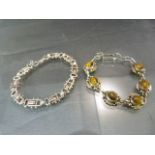 Vintage (1976) silver CZ set bracelet by JAH 7" long. Another silver (925) Tigers eye set bracelet